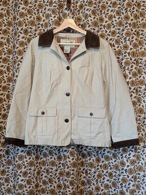 L.L. Bean Women's Beige Barn Jacket with Brown Corduroy Accents